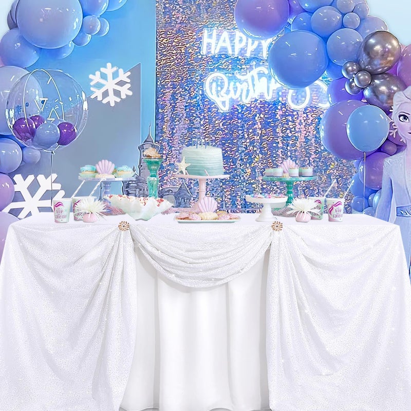 B.Cool B-COOL 50x80 Inch White Rectangle Sequin Tablecloth Sequins Fabric Sparkly Fabric for Wedding or Banquet Use - Image 1